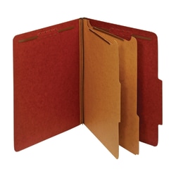 Office Depot®Brand Pressboard Classification Folders With Fasteners, 2 Dividers, Letter Size (8-1/2" x 11"), 2" Expansion, 100% Recycled, Red, Box Of 10