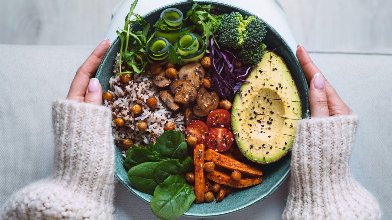 A bowl of vegetables.