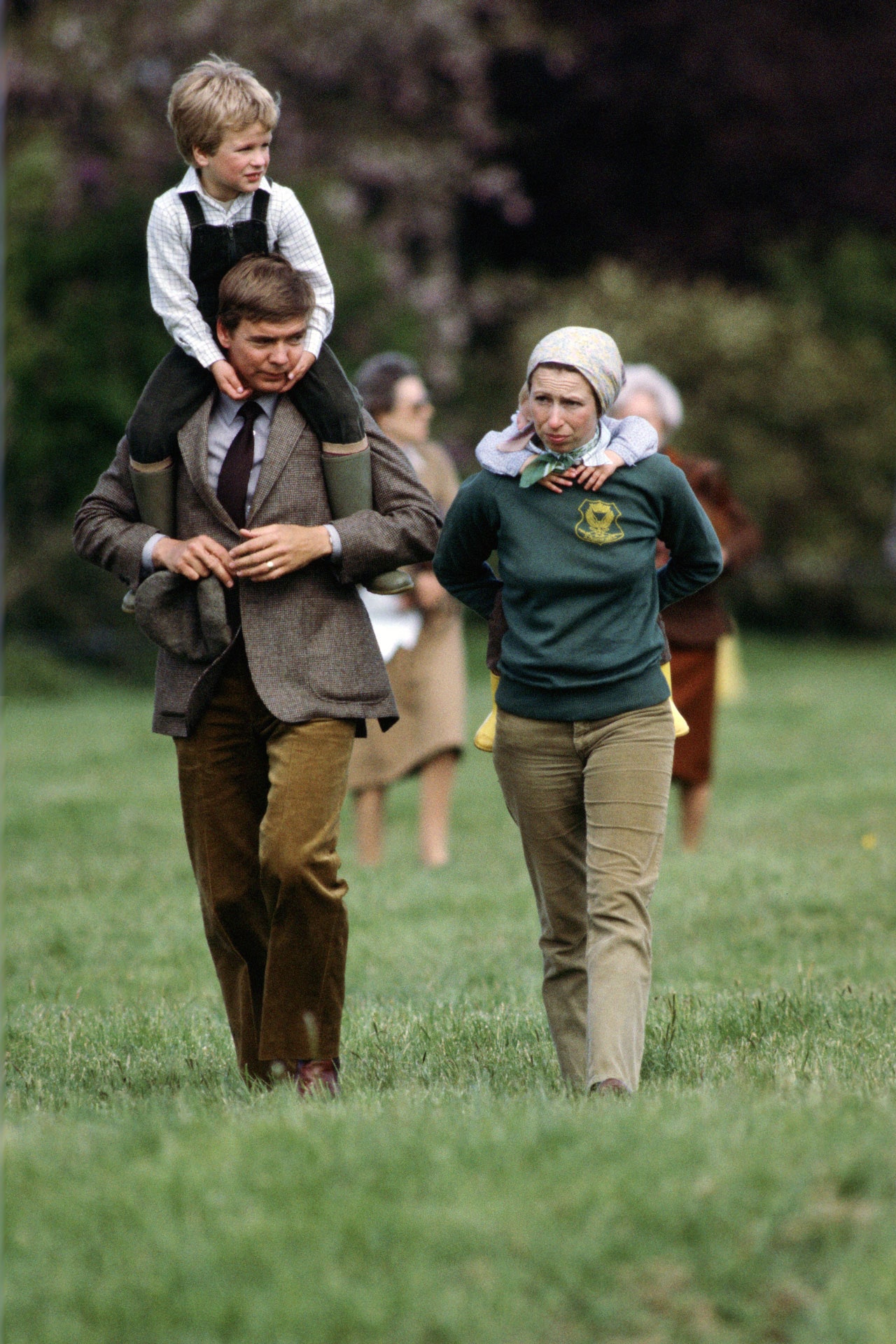 Princess Anne and Mark Phillips with their children