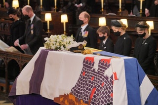 Attending the funeral of the Duke of Edinburgh with members of the Royal Family at St George's Chapel at Windsor Castle 2021