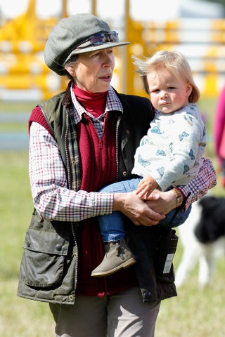 Princess Anne carries Mia Tindall at the Whatley Manor International Horse Trials at Gatcombe Park September 2015