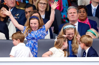 Prince Louis Mia Tindall Princess Charlotte Savannah Phillips and Prince George attend the Platinum Pageant June 2022