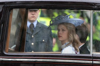 Lady Louise Windsor arrives at Westminster Abbey for the Coronation of King Charles III and Queen Camilla