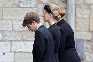 James Viscount Severn  and Lady Louise Windsor arrive at Westminster Abbey for The State Funeral of Queen Elizabeth II