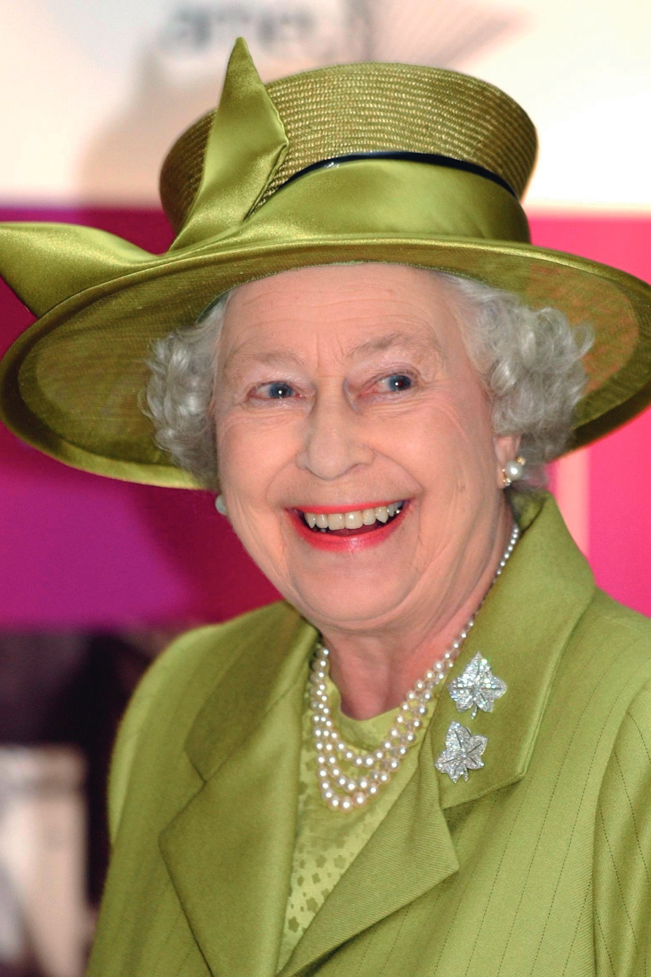 The Greville ivy leaf clips worn by Queen Elizabeth II on a visit to the Ministry of Defence 2004