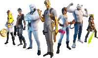 a group of video game characters are standing next to each other on a white background