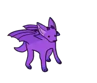 a drawing of a purple dog with wings