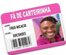 a pink id card with a picture of fred nicacio