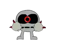 a cartoon character with a red circle in his eye