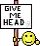 a pixel art illustration of a sign that says `` give me head '' and a smiley face .