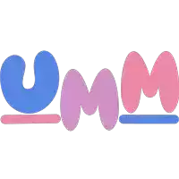 the word umm is written in pink and blue