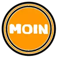 an orange circle with the word moin written in white