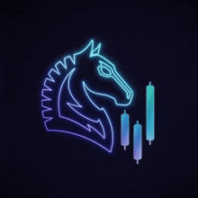 a neon sign of a horse 's head with candles behind it .