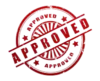 a red stamp that says approved in black letters