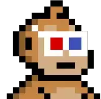 a pixel art of a monkey wearing 3d glasses .