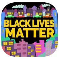 an app icon that says black lives matter with a colorful city in the background