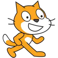 a cartoon cat is walking and smiling on a white background .