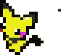 a pixel art drawing of a yellow and black pokemon with a pink nose