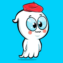 a cartoon ghost is wearing a red hat