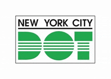 a green and white logo for new york city dot