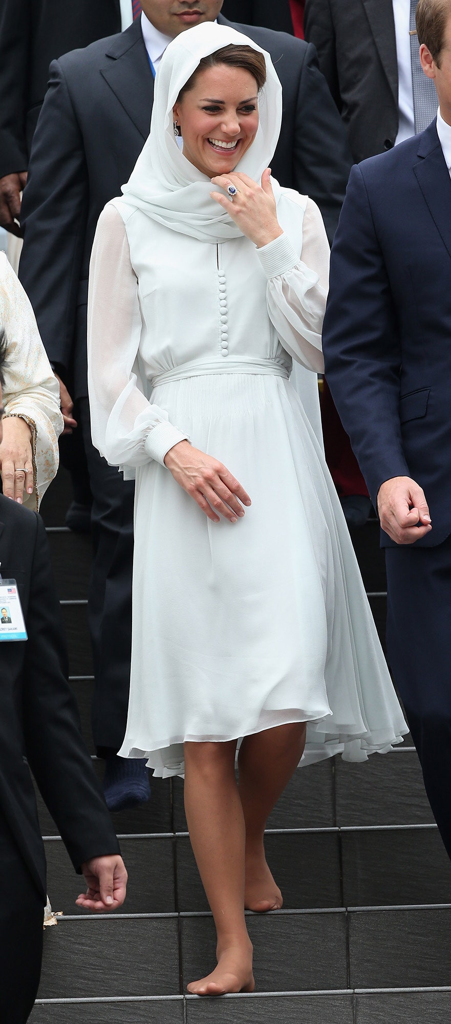 Kate wears the Sabitri dress with a matching headscarf to the Assyakirin Mosque in Kuala Lumpur Malaysia during a...