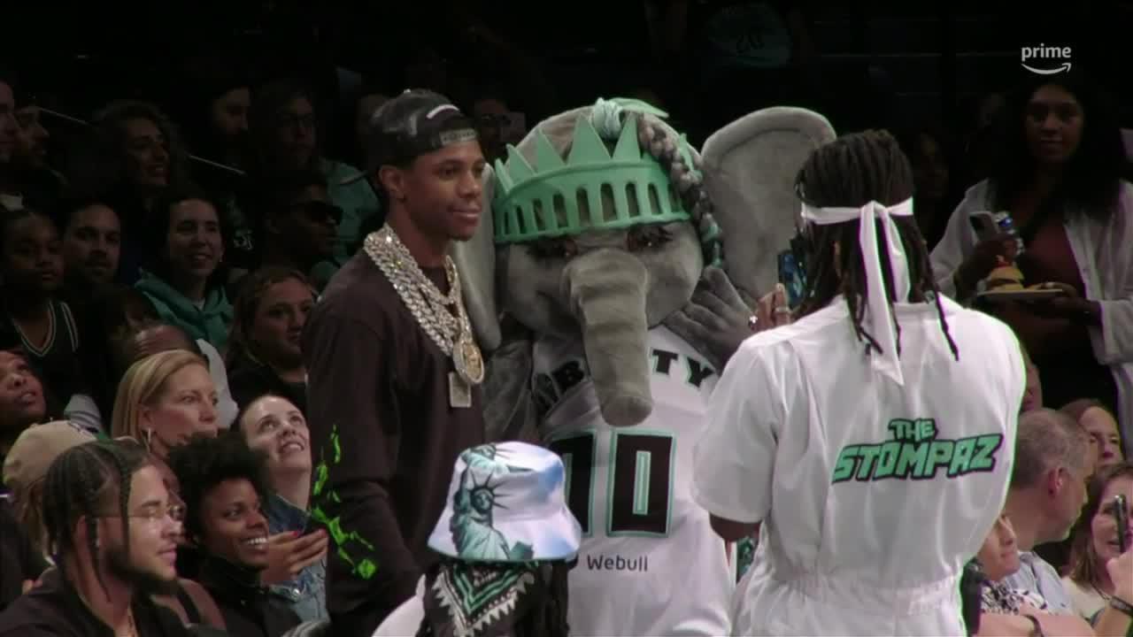 A Boogie poses with Liberty's mascot Ellie