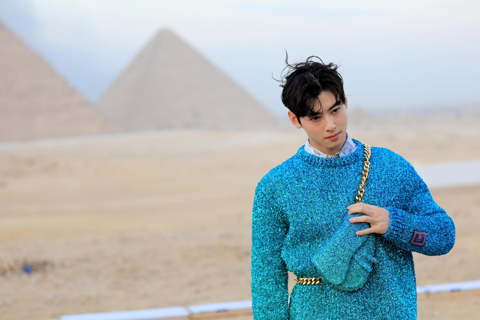 CAIRO EGYPT DECEMBER 3 Cha EunWoo during the  Dior Fall 2023 Menswear show on December 3 2022 in Giza Egypt.