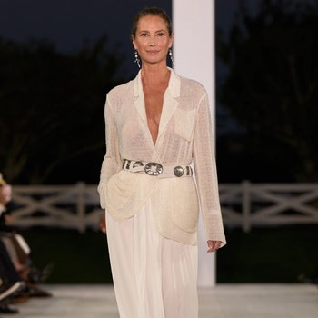 At Ralph Lauren,Christy Turlington walks the runway with her daughter Grace Burns and her nephew James