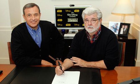 This image may contain George Lucas Bob Iger Human Person and Worker