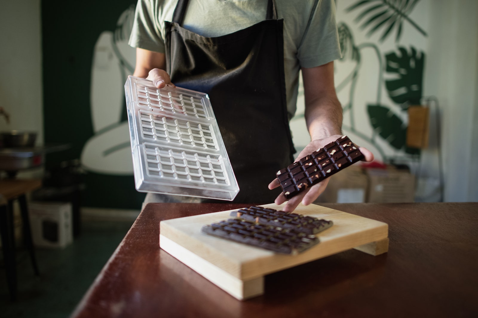 Person holding handmade chocolate bar