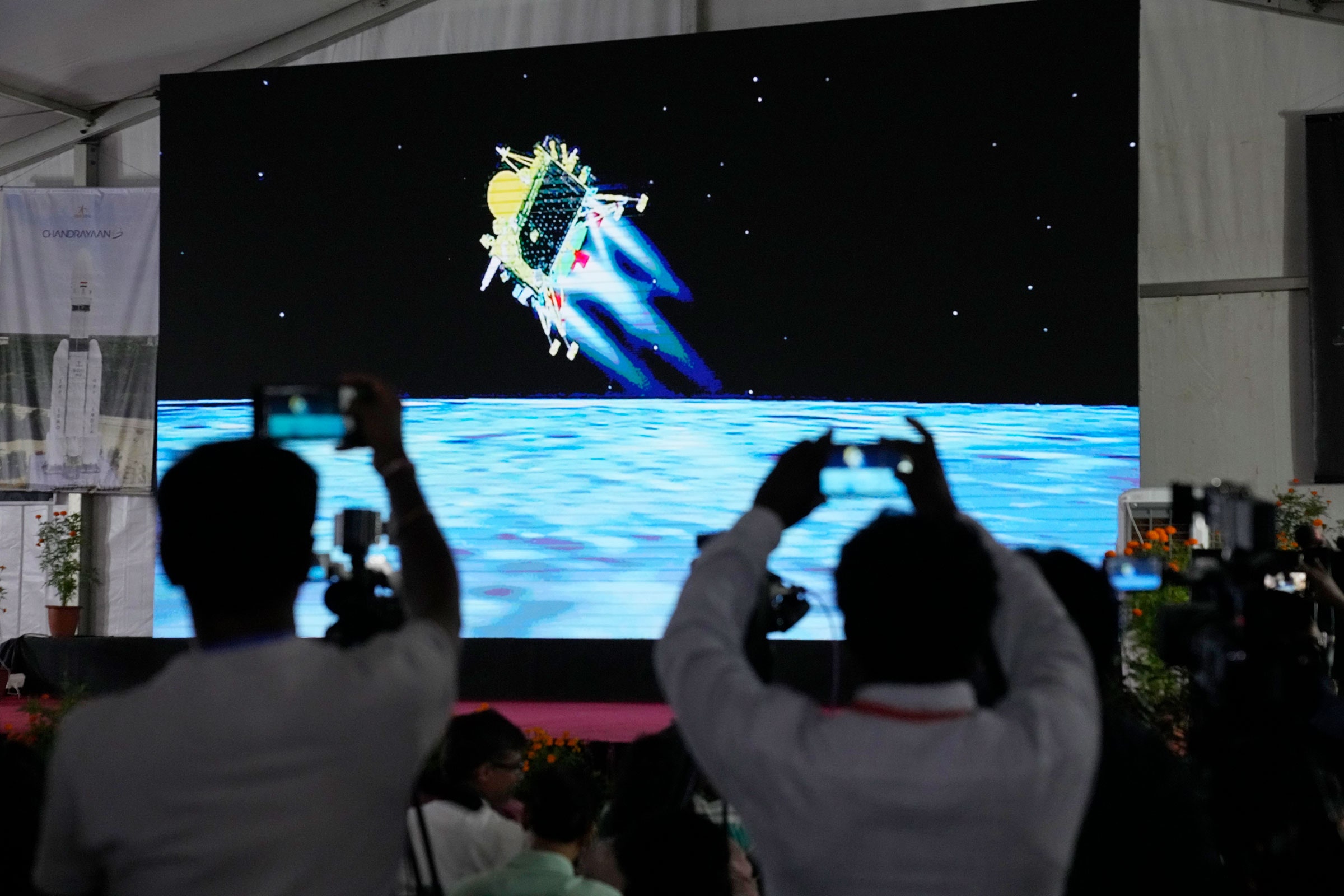 Journalists filming telecast of Chandrayaan3 landing