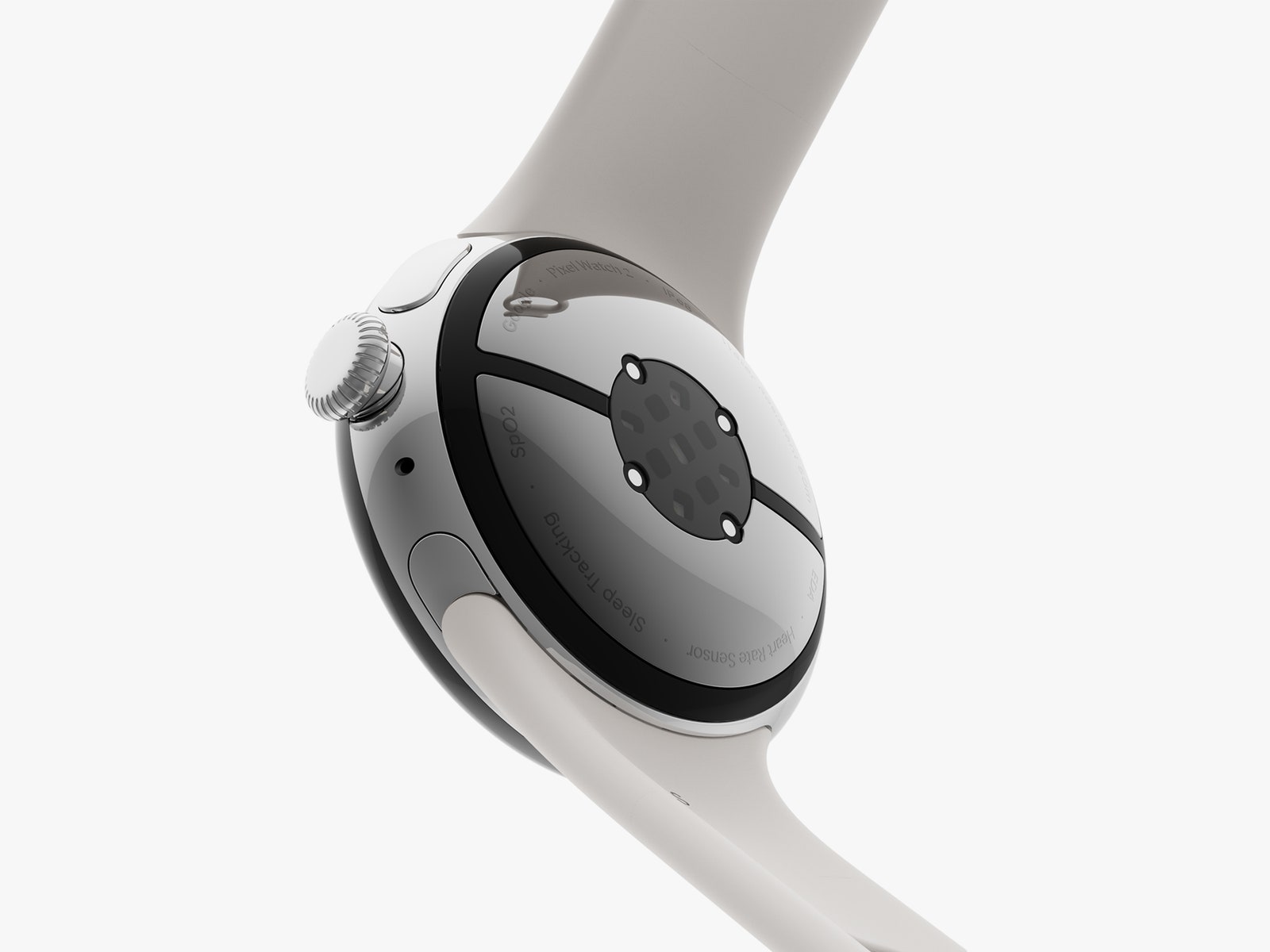 Closeup of the back glass and sensors on the Google Pixel Watch 2