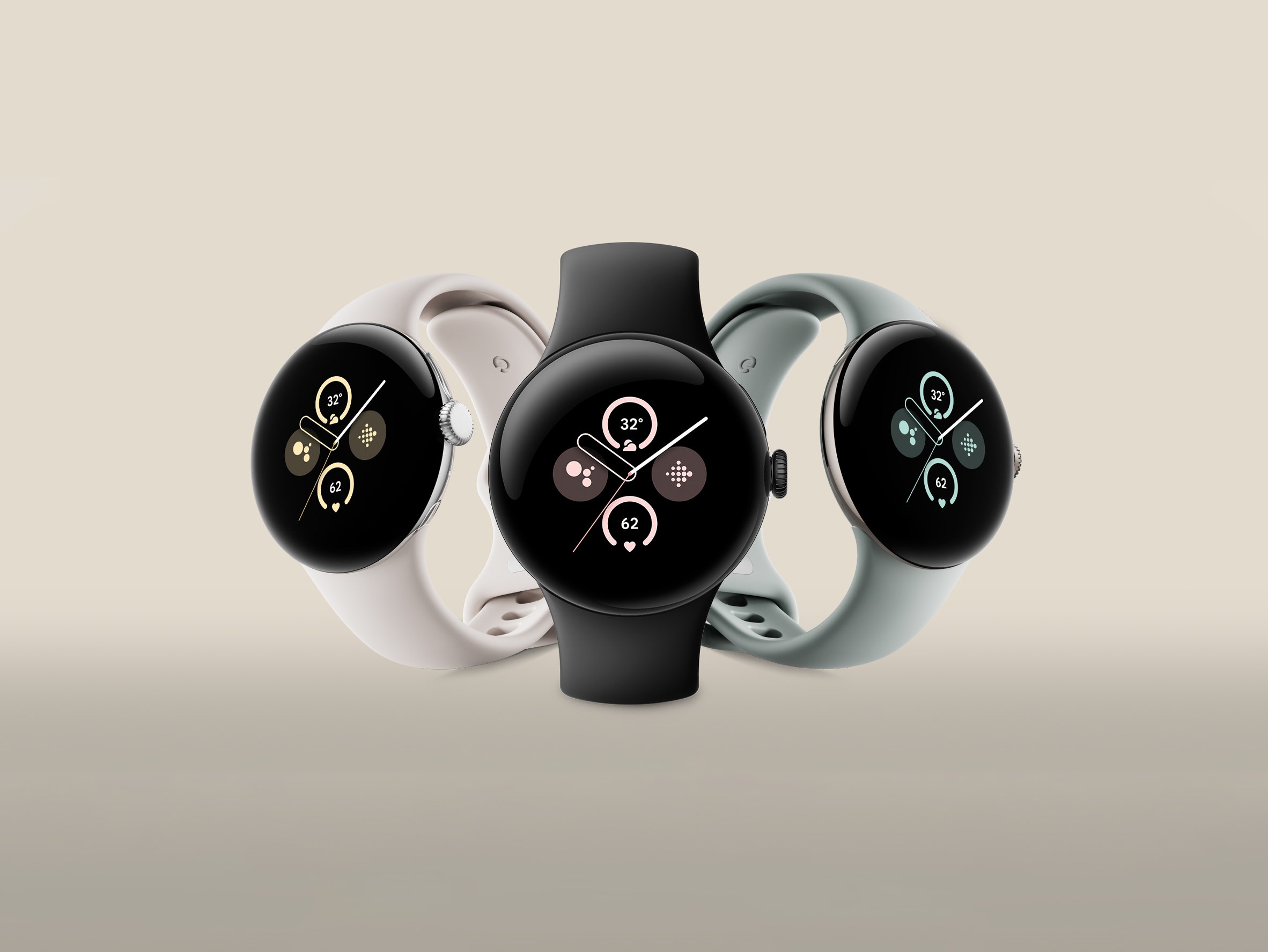 Google Pixel Watch 2 smart watches in various colors