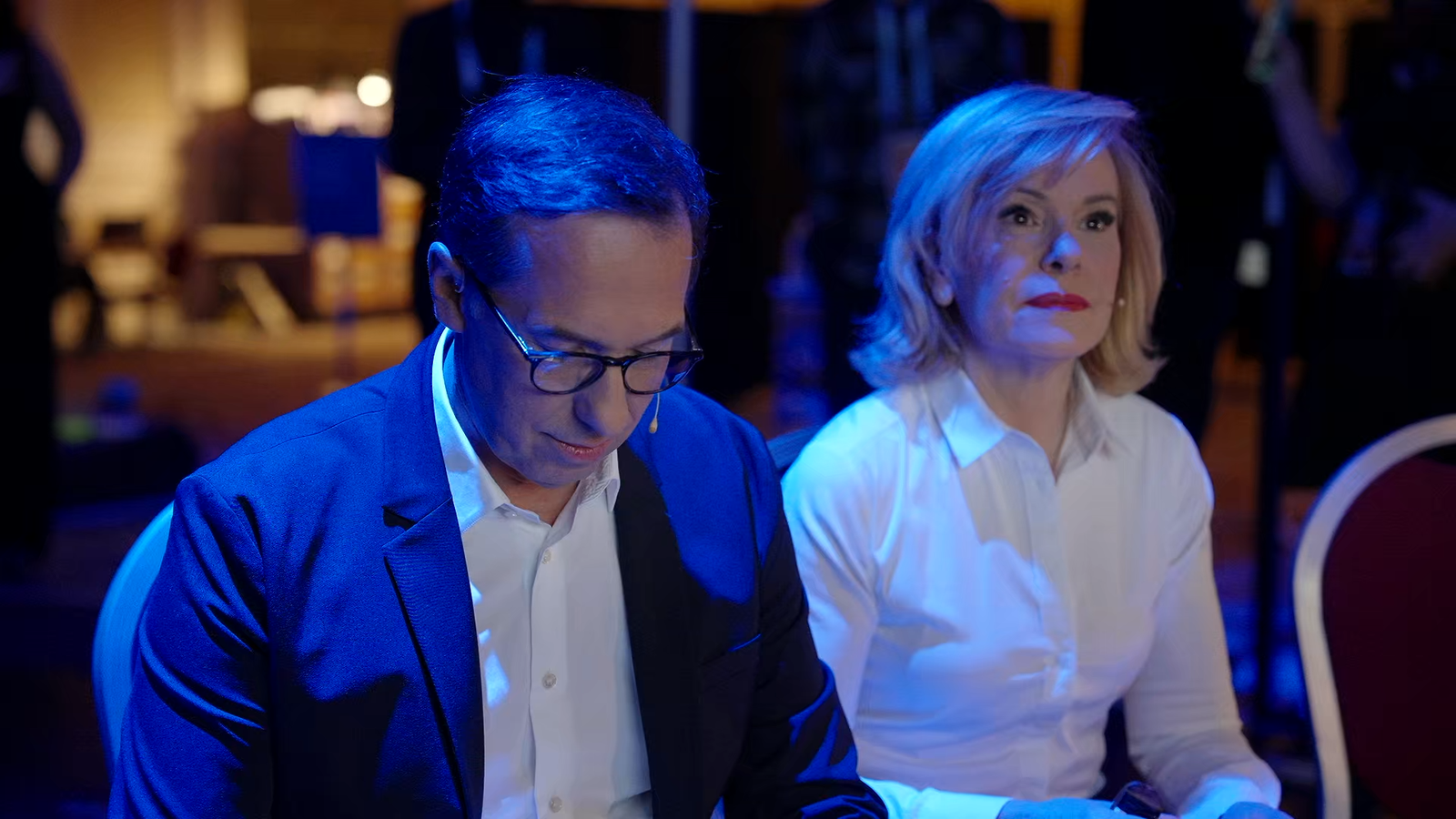 Nicolas Hieronimus and Barbara Lavernos prepare backstage for their Keynote at CES 2024.