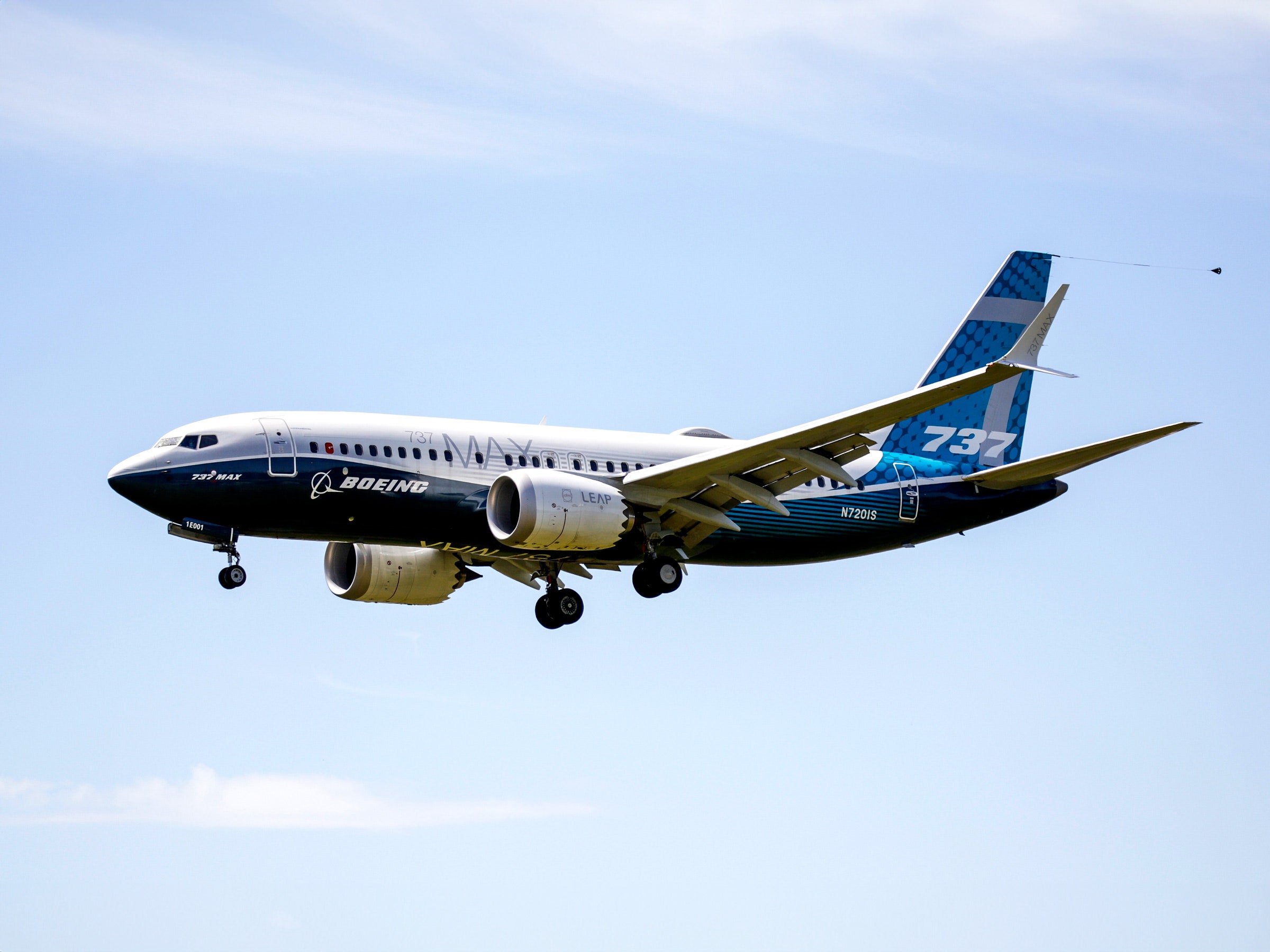 A Boeing 737 MAX jet in the sky