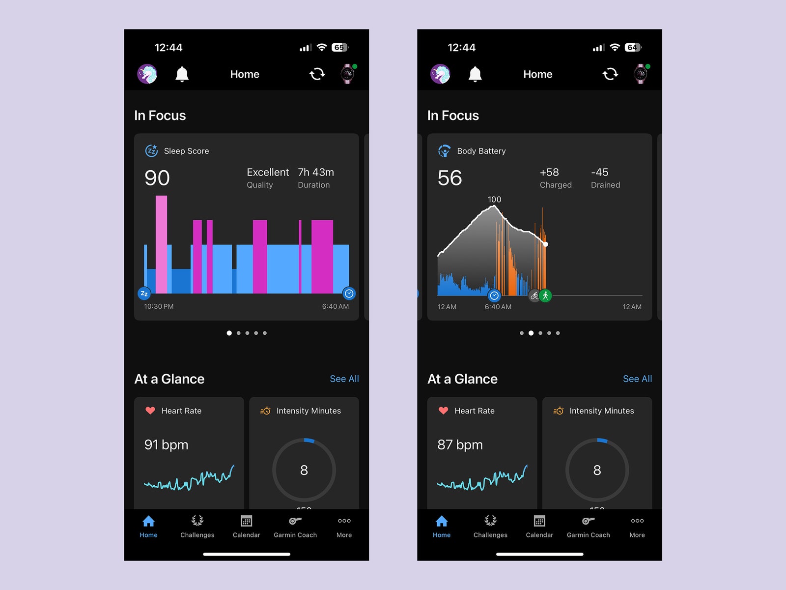 App screenshots showing sleep score heart rate and other health stats