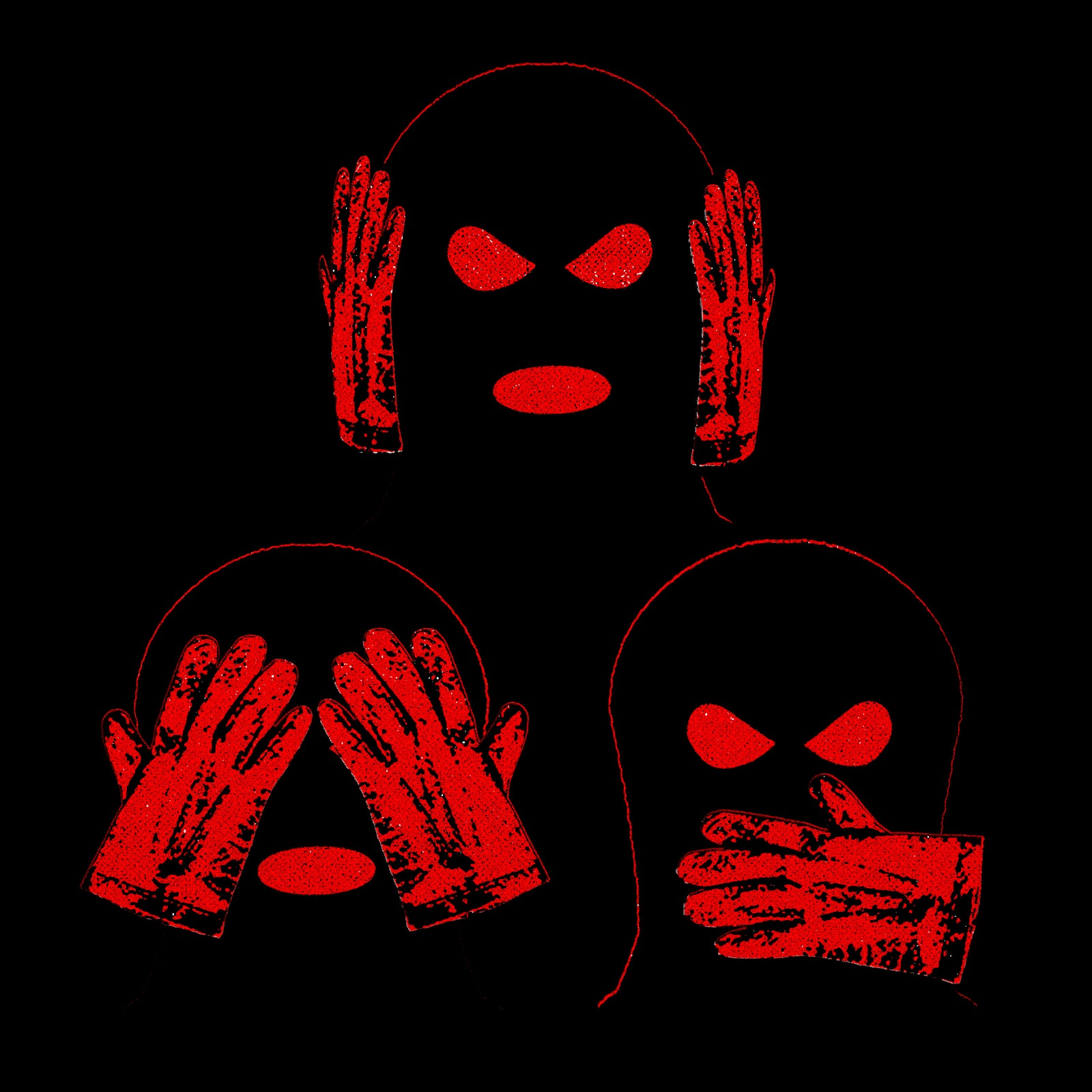 Image may contain Three masks in the shape of the see no evilhear no evilspeak no evil monkeys