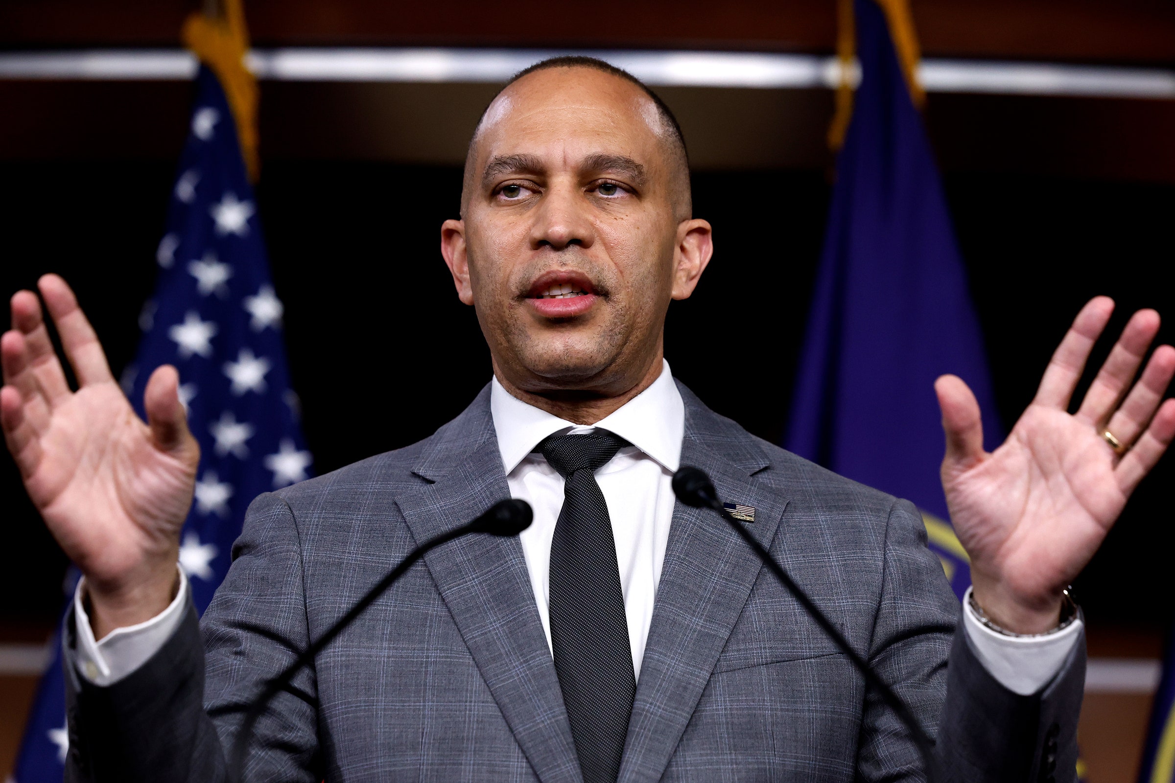 House Minority Leader Hakeem Jeffries giving a speech