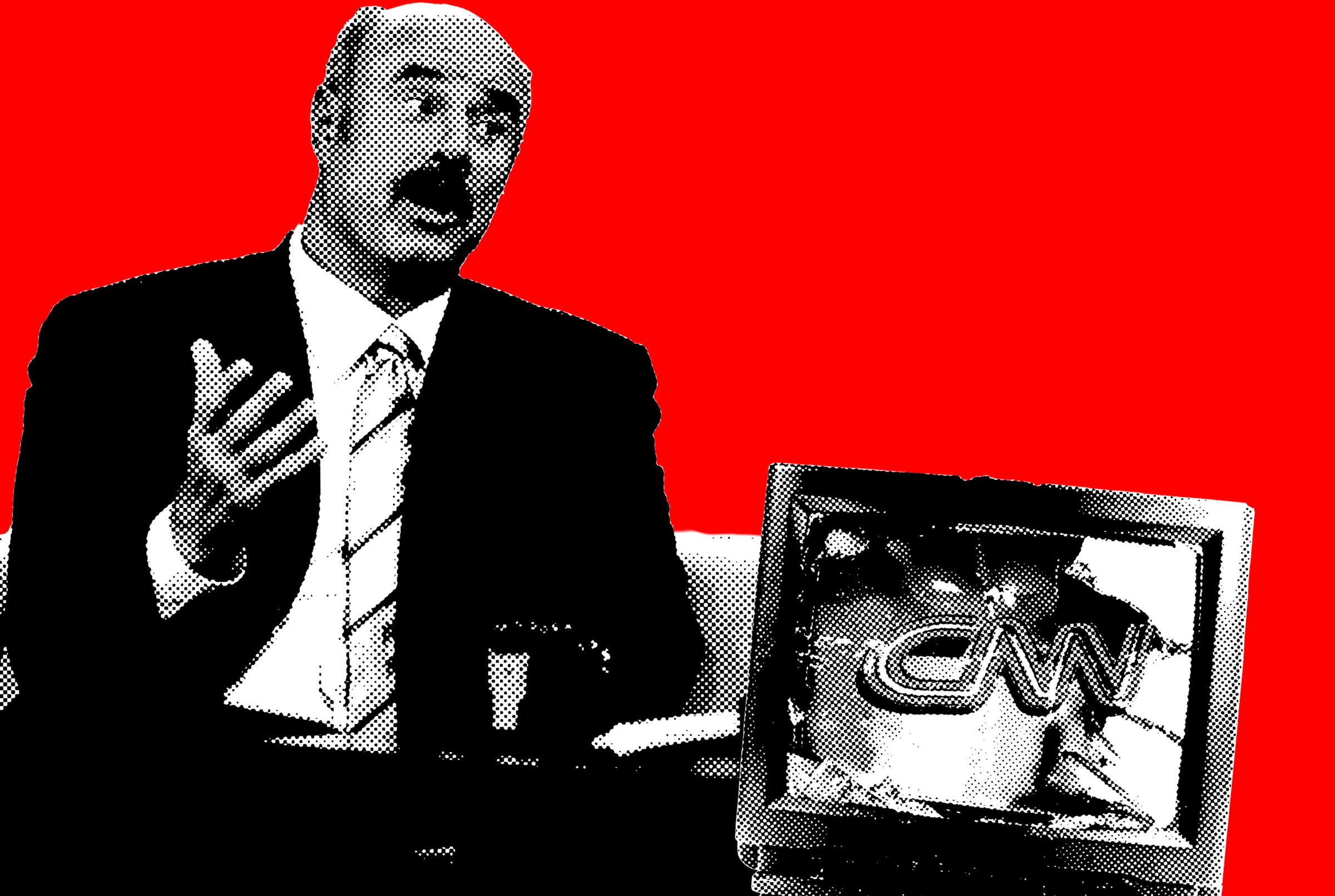 A photo illustration of Dr Phil and a broken tv with the CNN logo on the screen.