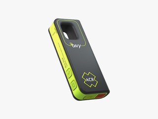 Black rectangular device with neon green sides and a few buttons along the edge