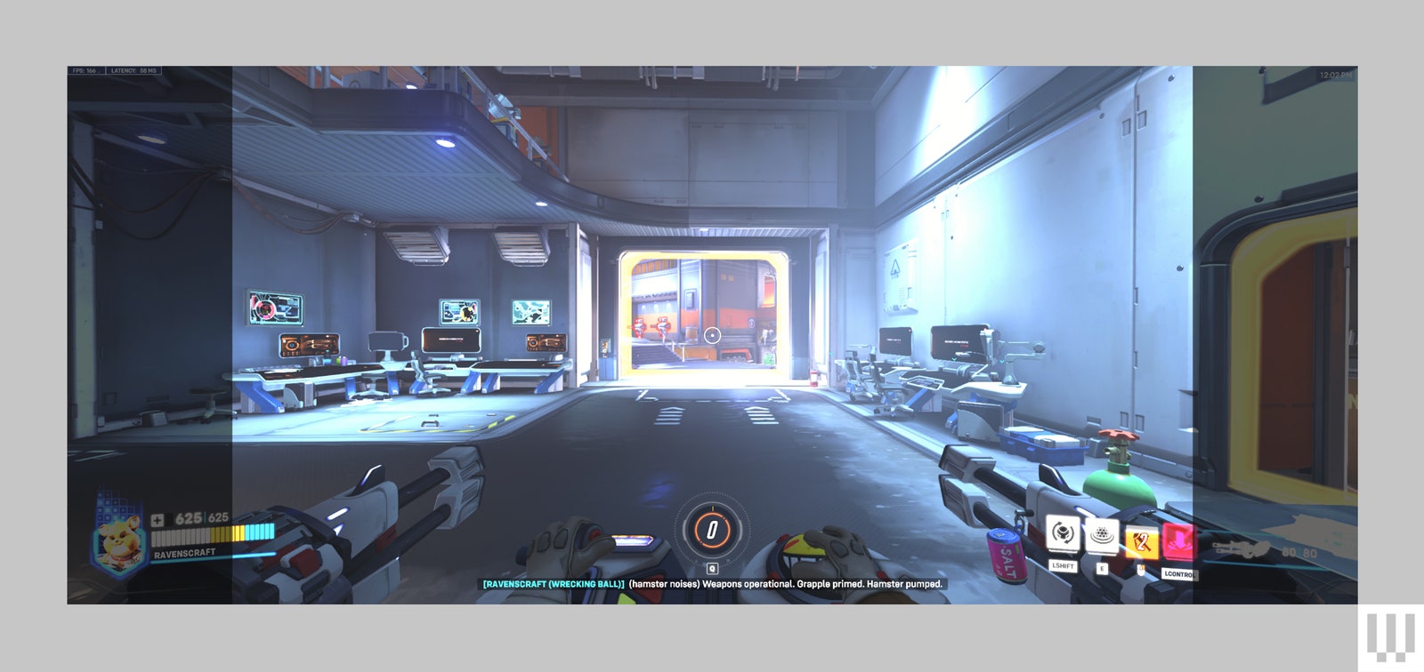 Screenshot of video game with greyed out areas on the left and right to show what's visible on a smaller monitor