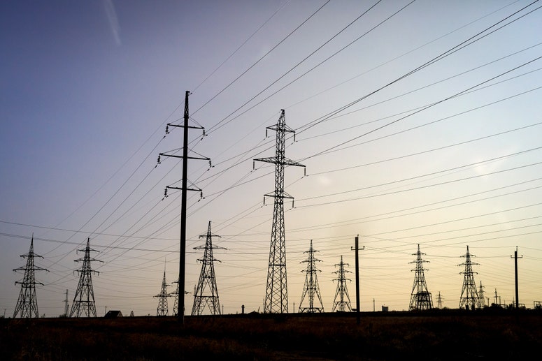 Electric power transmission lines stand on October 3, 2023 in Kherson, Ukraine.