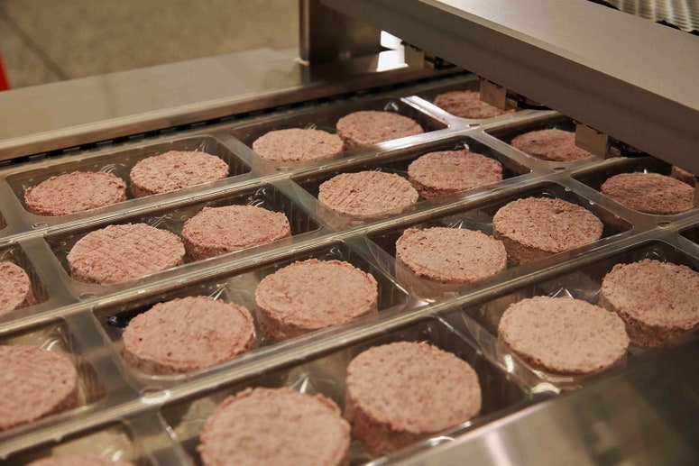 Photo of Beyond meat burger patties getting packaged.