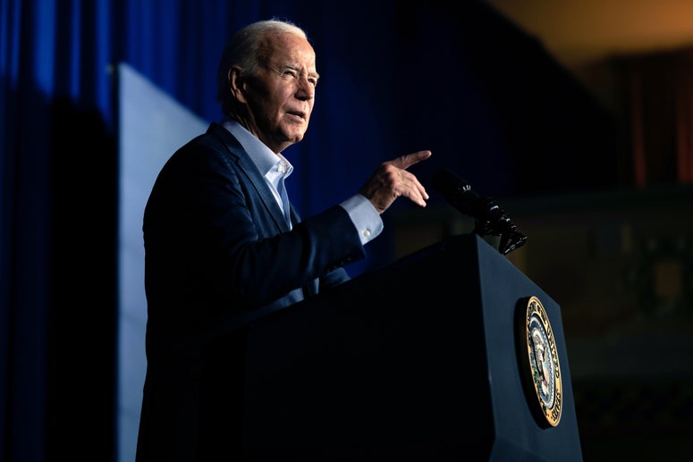 US President Joe Biden speaks during a campaign event