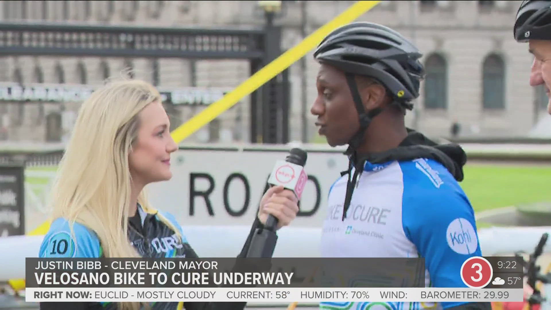 3News' Stephanie Haney speaks to Cleveland Mayor Justin Bibb and riders participating in Cleveland Clinic's VeloSano Bike to Cure cancer research fundraiser.