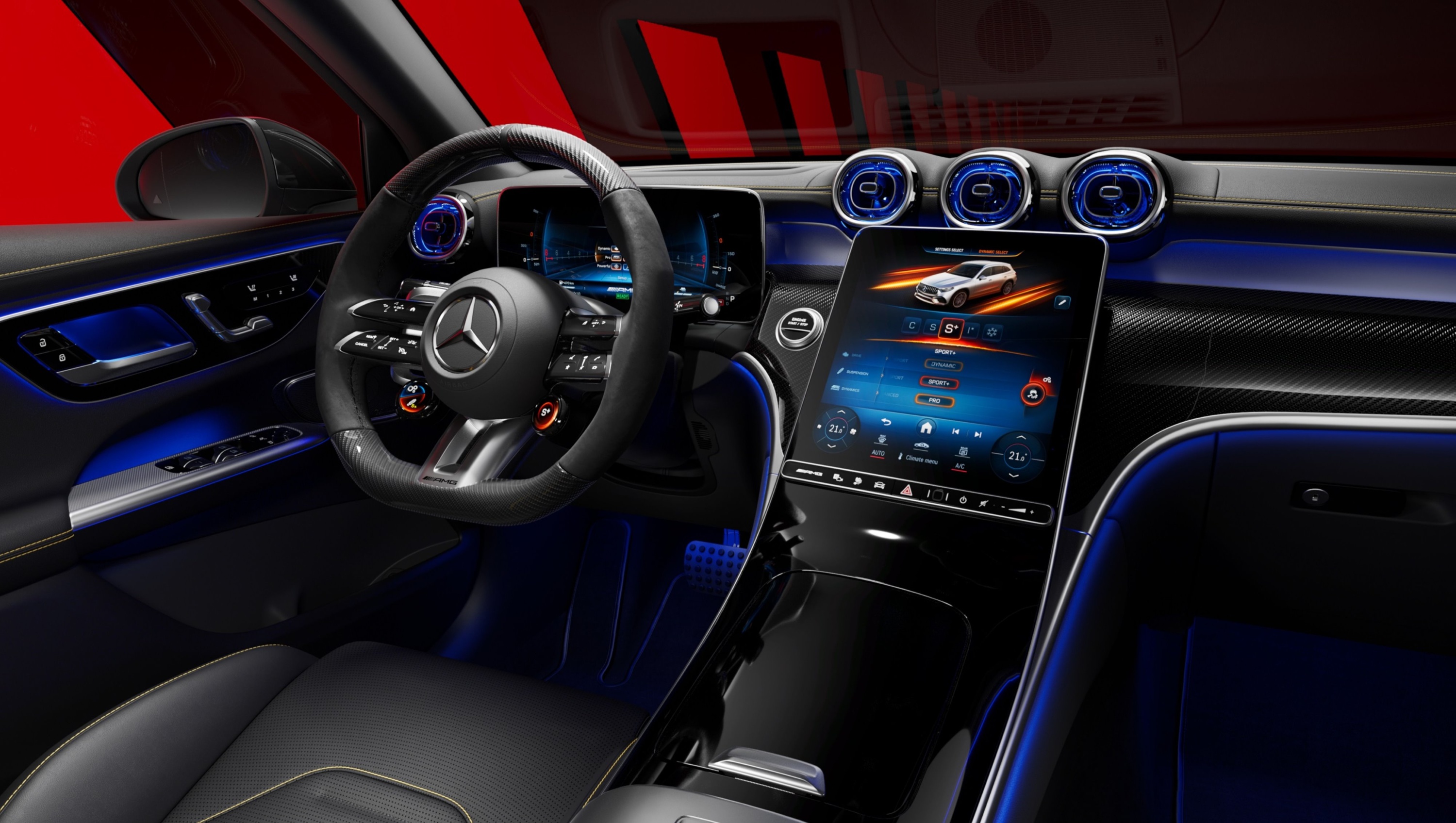 圖七、Mercedes-AMG GLC 以創新科技詮釋運動化氛圍，MBUX 多媒體系統新增 AMG 專屬介面 Supersport，並同時兼具品牌一貫的豪華舒適。.jpg