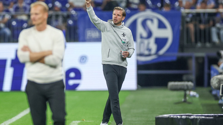 Siegerfaust: Florian Kohfeldt und Darmstadt 98 jubeln auf Schalke.