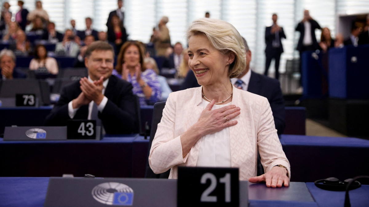 Freude über die Wiederwahl: Ursula von der Leyen am 18. Juli 2024 nach ihrer Bestätigung im Amt