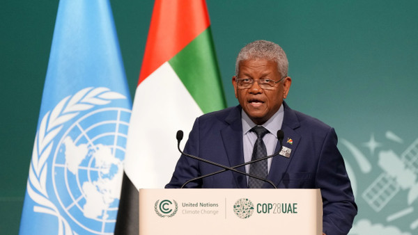 Wavel Ramkalawan, Präsident der Seychellen, am Freitag bei der UN-Klimakonferenz in Dubai.