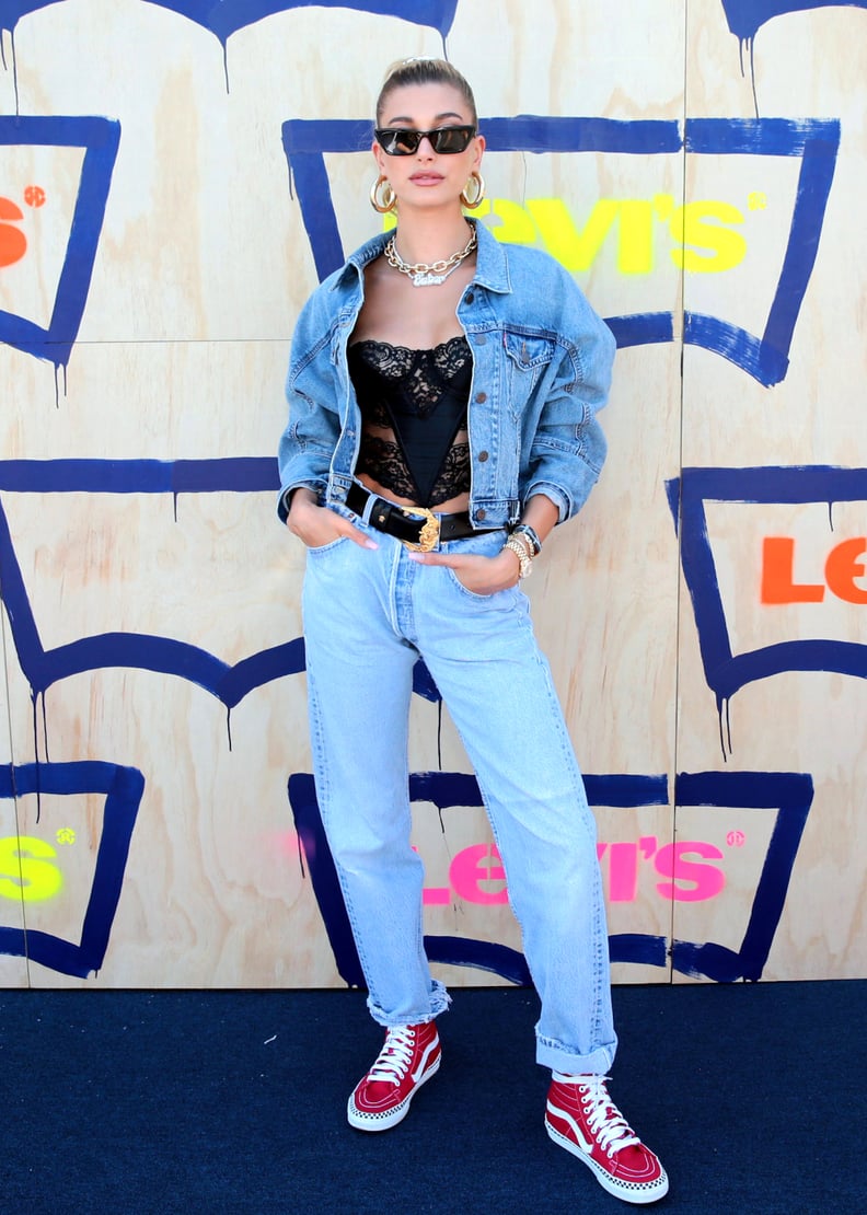 Hailey Bieber Wearing Levi's and Vans at Coachella, April 2019